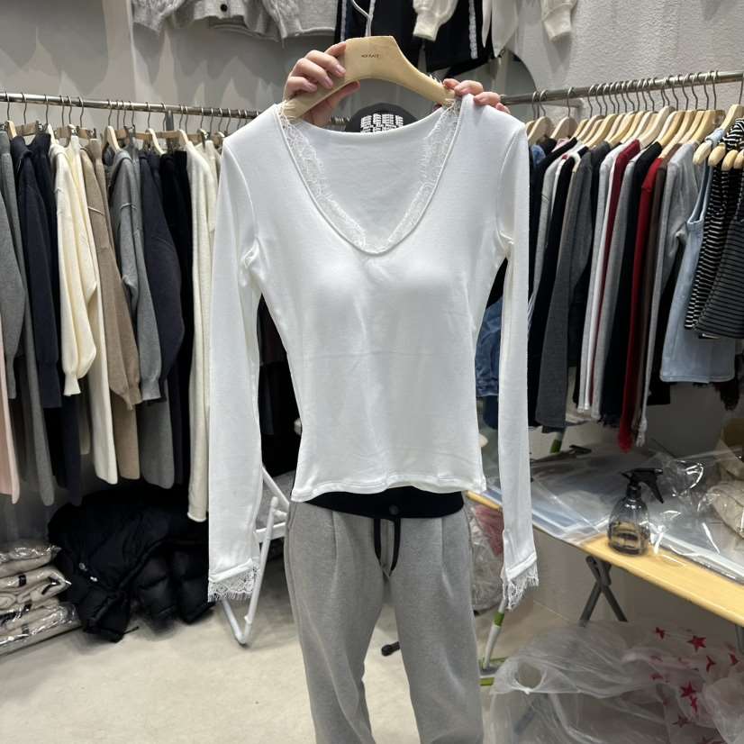 HOT PLACE東大門㊣直郵女士新品時尚25秋冬熱賣長袖T恤蕾絲HOT PLACE_ISSUE/DREAM GIRIS長袖T恤