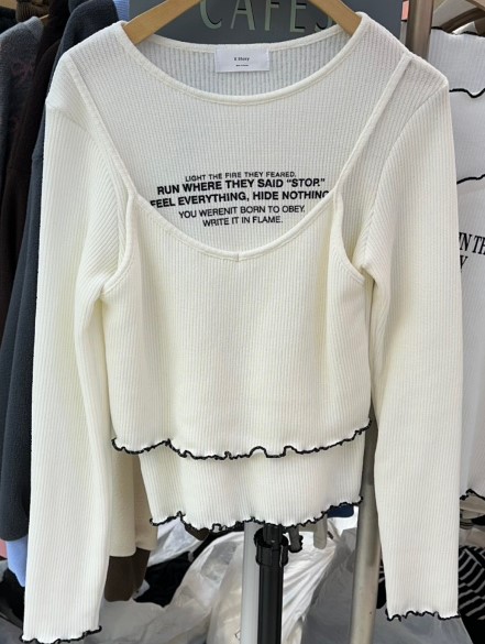 K STORY韓國直郵㊣女裝新款休閑真品人氣長袖T恤假兩件雙排扣K STORY長袖T恤