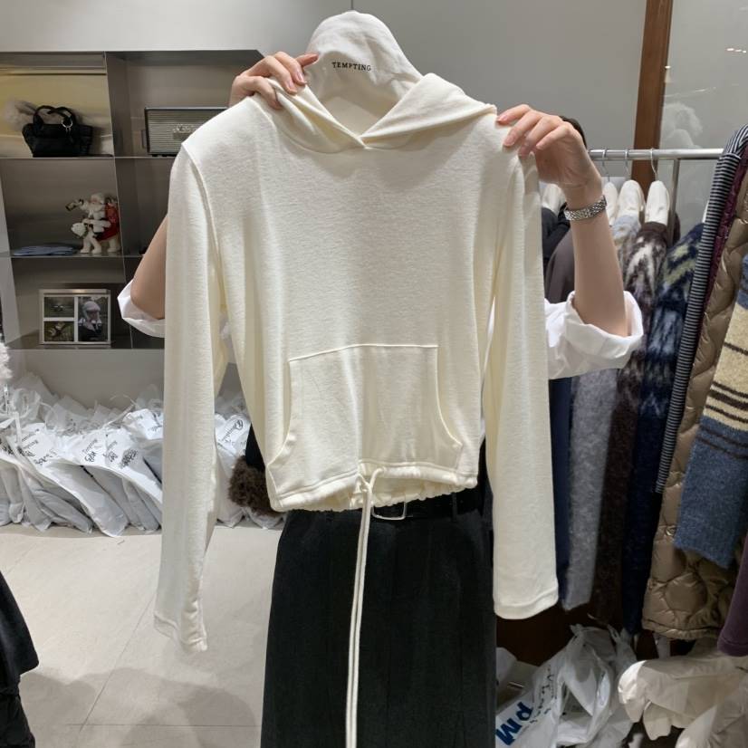 TEMPTING東大門㊣直郵女士新品人氣推薦熱賣長袖T恤連帽衫短款TEMPTING長袖T恤