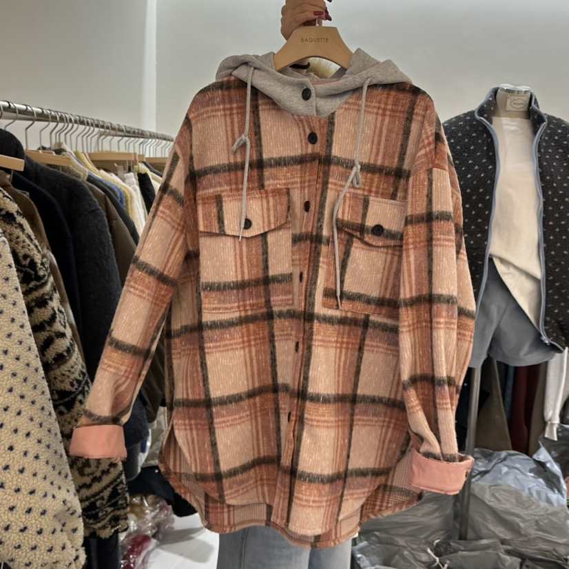 BAGUETTE-P東大門㊣實拍女士新款時尚襯衫蕾絲衫連帽衫格子BAGUETTE-P襯衫/蕾絲衫