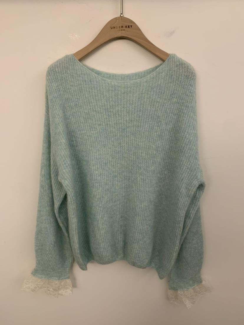 UNDER KEY韓國代購㊣女裝新款25秋冬時尚職業人氣針織衫蕾絲UNDER KEY針織衫