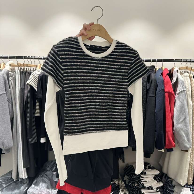 BEENS東大門㊣代購女士新款職業真品時尚熱賣長袖T恤假兩件BEENS長袖T恤