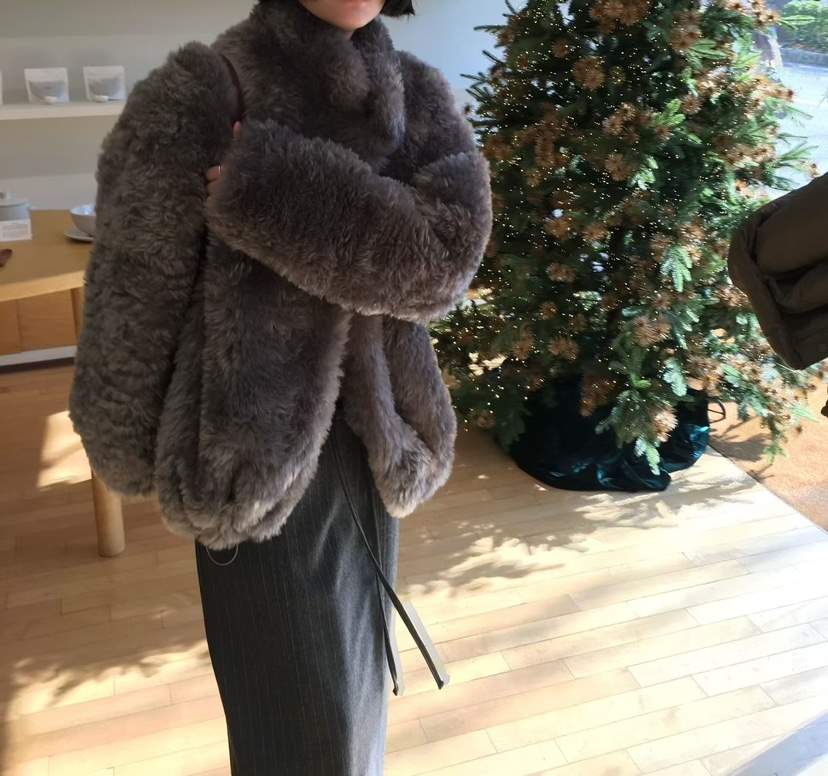 SELF SERVICE韓國代購㊣女士新款25秋冬推薦短款大衣毛絨高領SELF SERVICE短款大衣