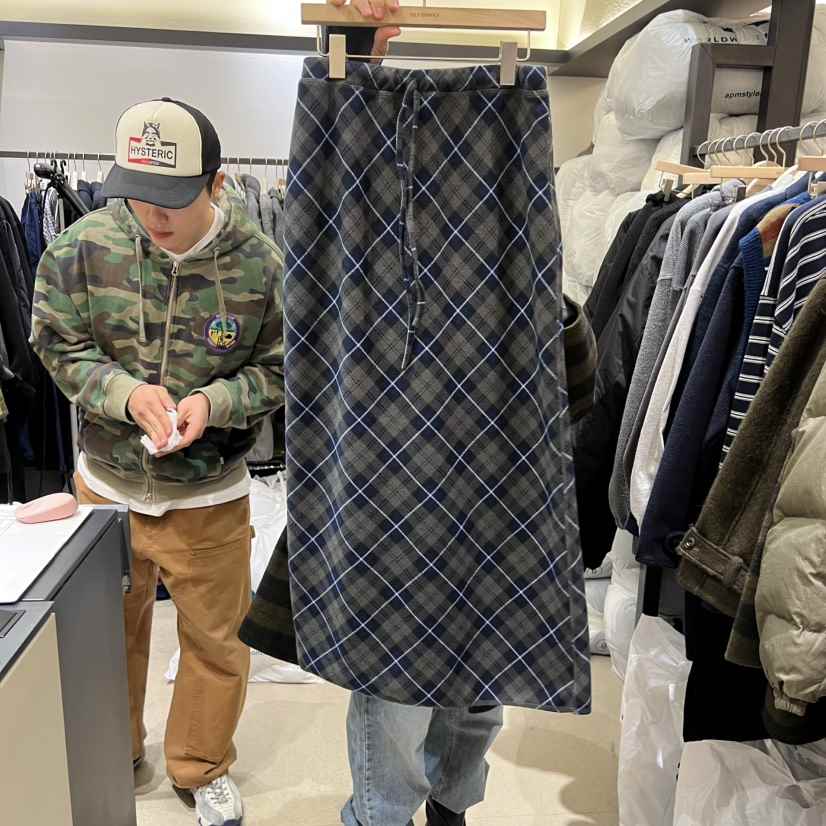 SELF SERVICE東大門㊣實拍女士新品熱賣推薦職業休閑長裙格子SELF SERVICE長裙