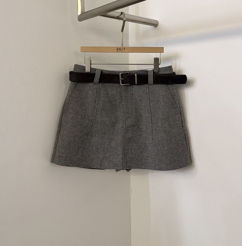 TWENTY FOUR SEVEN24-7東大門㊣實拍女士新款時尚裙褲含腰帶毛絨羊毛TEWNTY FOUR SEVEN24-7裙褲