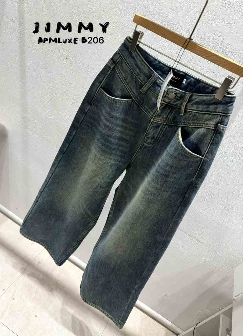 JIMMY韓國直郵㊣女士新品真品時尚推薦牛仔褲水洗牛仔布加絨JIMMY/REMAKE牛仔褲