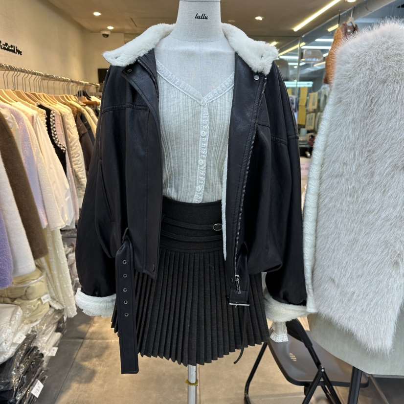 LULULALLA韓國代購㊣女裝新款熱賣真品休閑人氣夾克皮草腰帶LULULALLA夾克