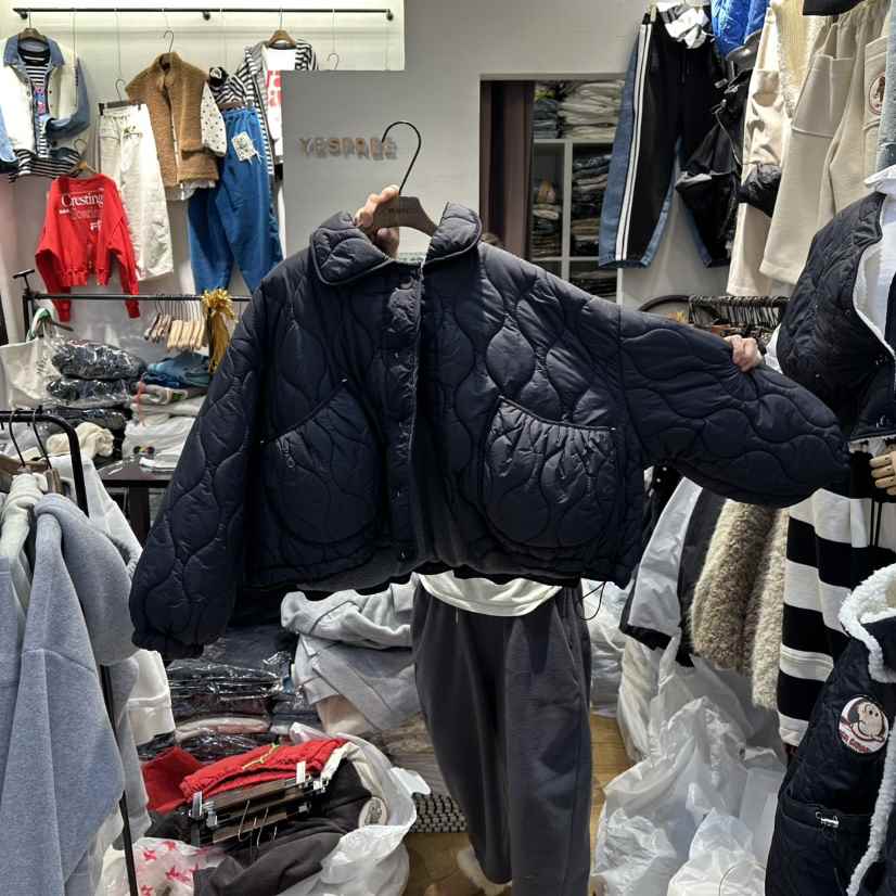 YESFREE東大門㊣代購女裝新款職業25秋冬熱賣短款棉服拉鏈絎縫YESFREE短款棉服