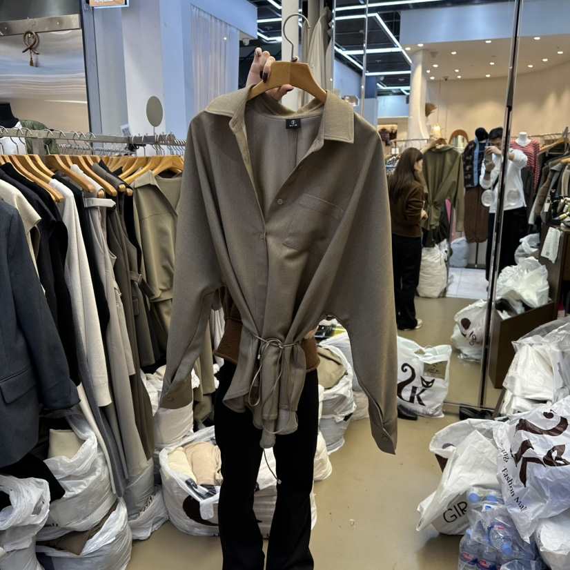 SANS韓國代購㊣女士新品熱賣25秋冬時尚職業襯衫蕾絲衫羊毛SANS襯衫/蕾絲衫