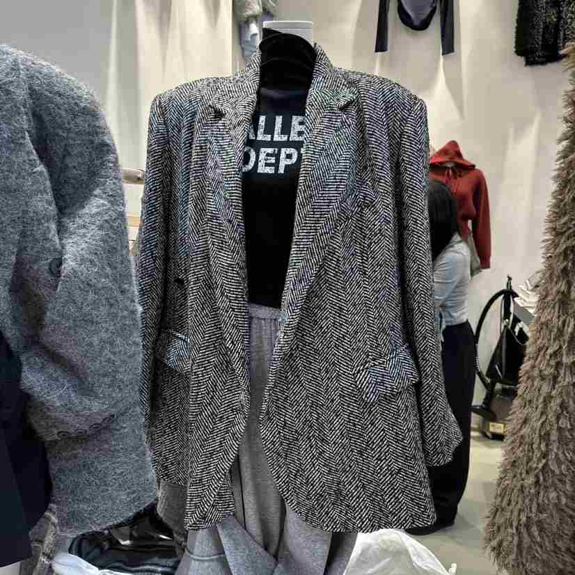 ULTRAORANGE韓國代購㊣女裝新品真品休閑25秋冬夾克人字紋羊毛GILT/ULTRAORANGE夾克