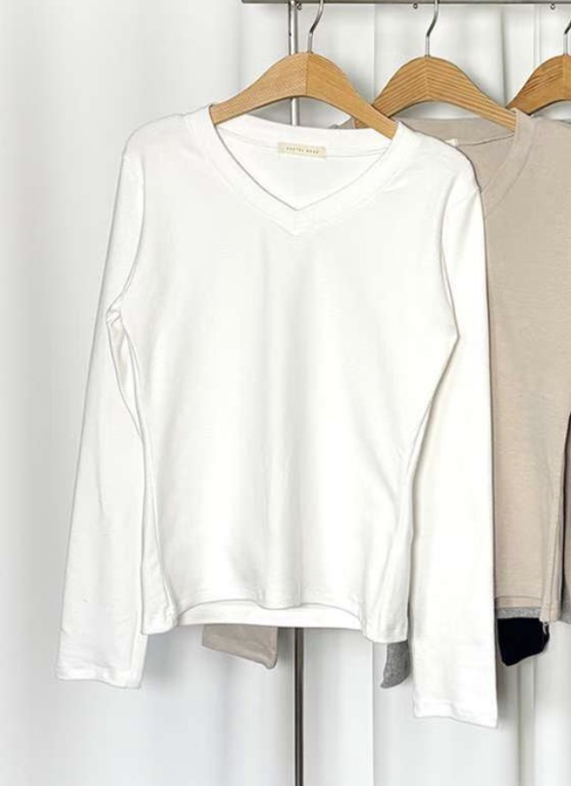 PASTELDEER韓國代購㊣女士新品休閑25秋冬人氣長袖T恤V領修身PASTELDEER長袖T恤