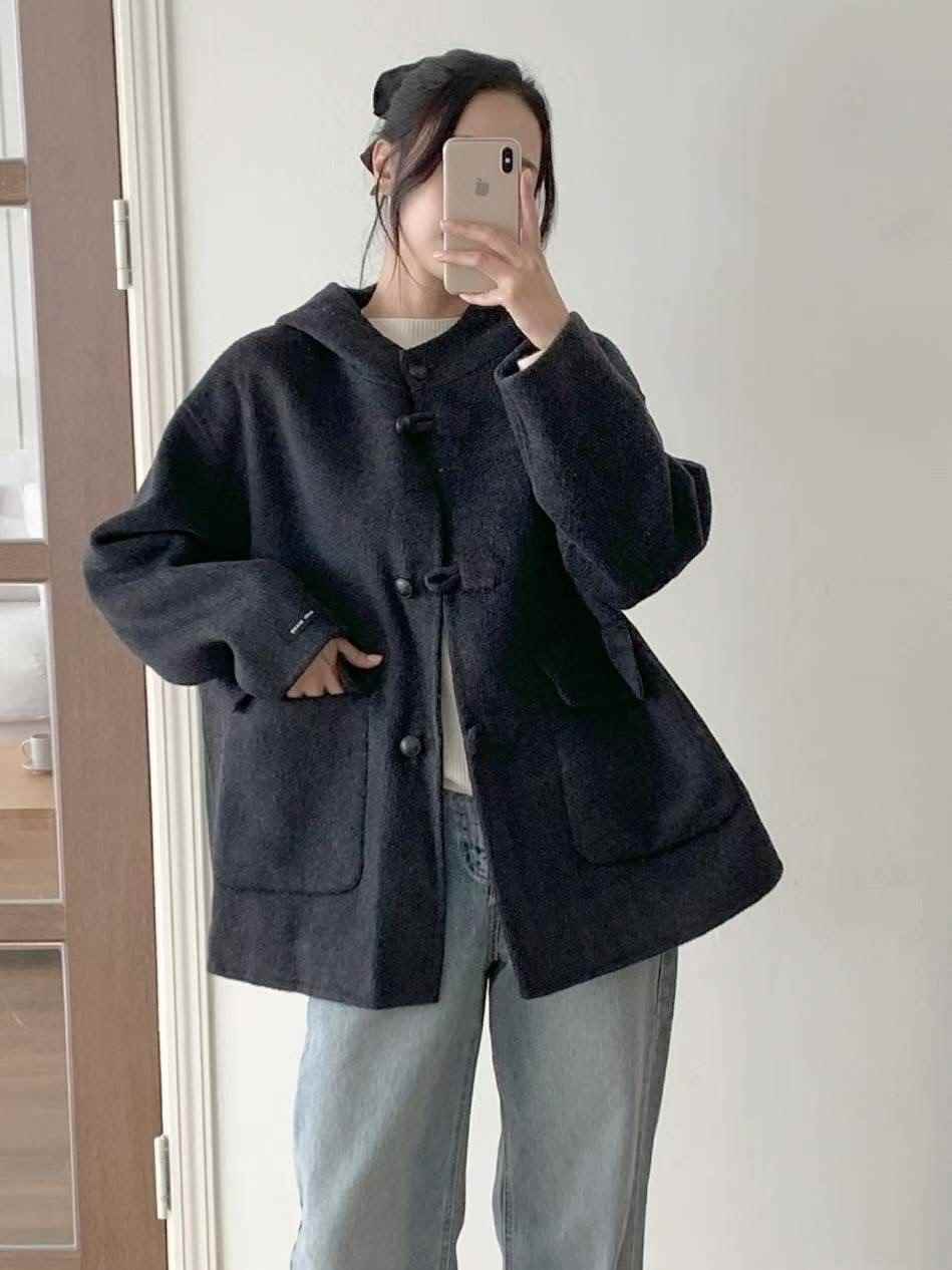 MU 뮤-T韓國代購㊣女裝新品職業人氣時尚休閑短款大衣手工MU 뮤-T短款大衣