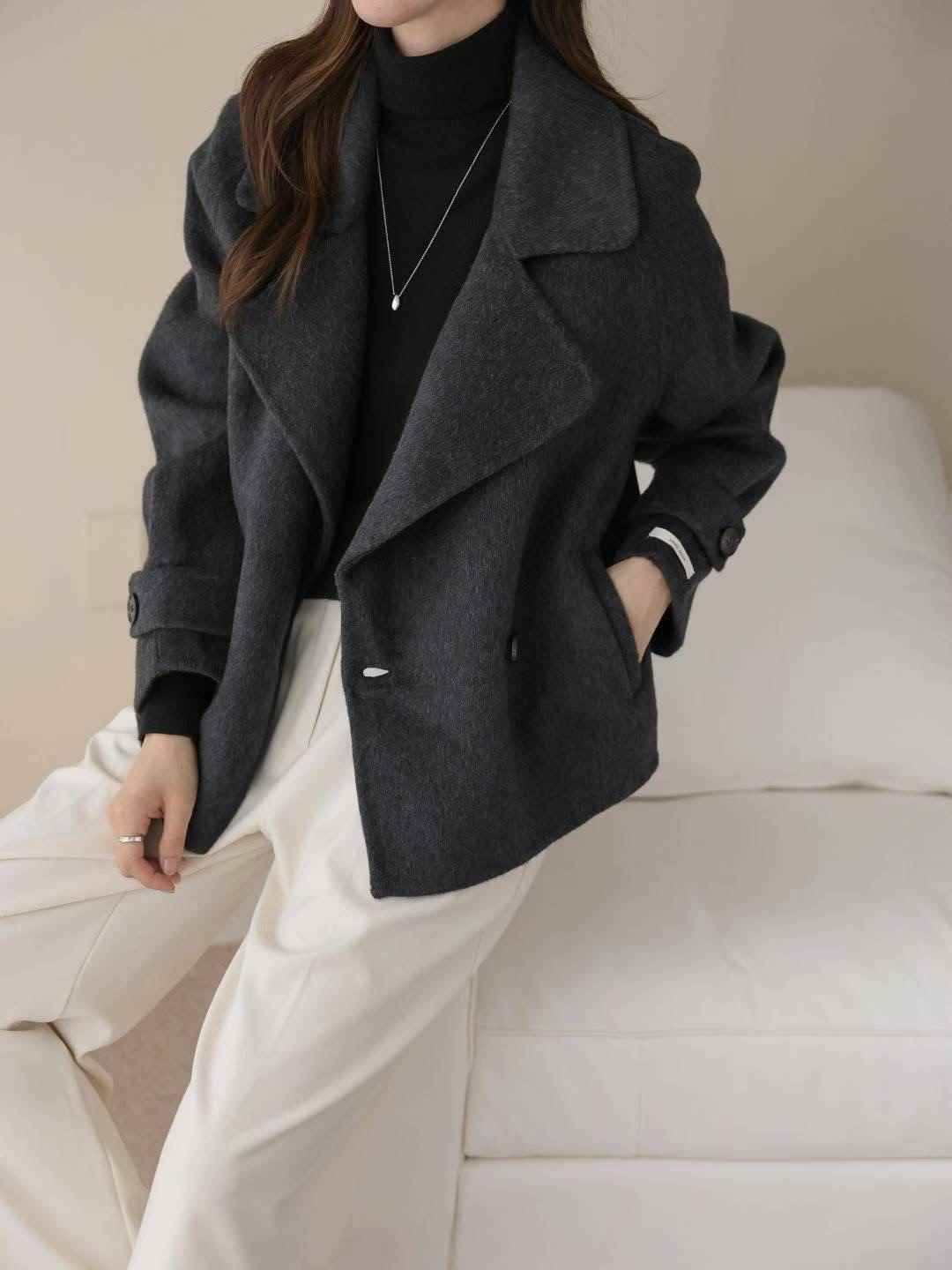 MU 뮤-T東大門㊣直郵女裝新品休閑25秋冬人氣短款大衣手工MU 뮤-T短款大衣