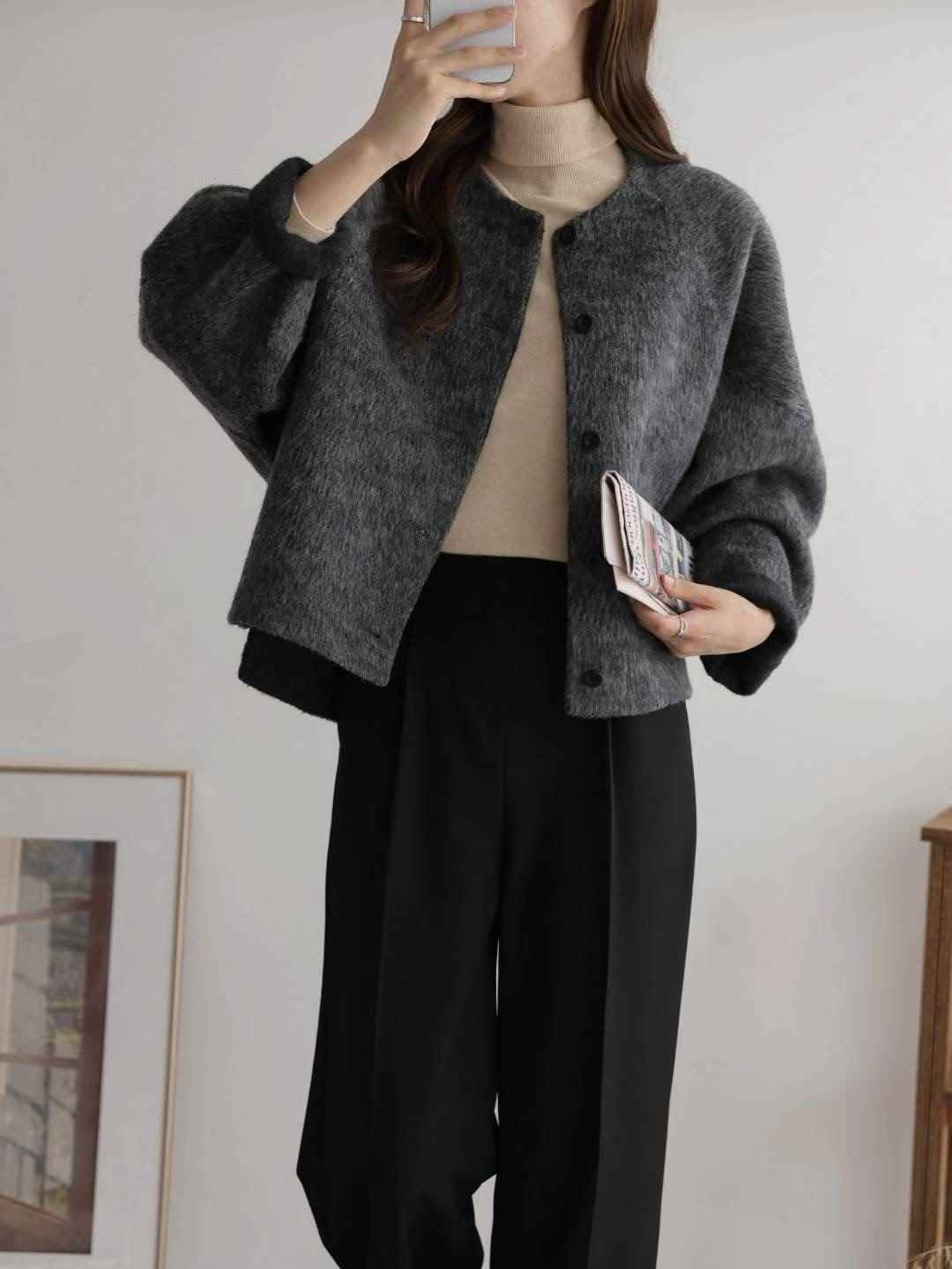 MU 뮤-T韓國直郵㊣女士新品職業推薦時尚短款大衣手工羊毛MU 뮤-T短款大衣