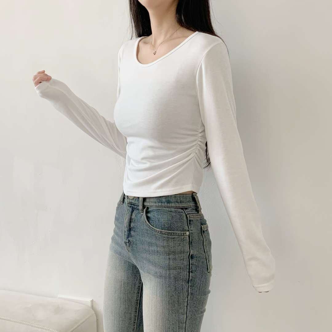 WOO SUNG東大門㊣實拍女裝新款休閑25秋冬真品長袖T恤褶皺WOO SUNG長袖T恤