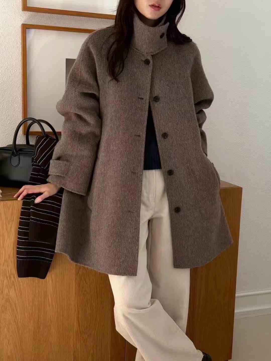 AMYGRACE韓國代購㊣女士新品25秋冬熱賣休閑職業中長款大衣AMYGRACE中長款大衣