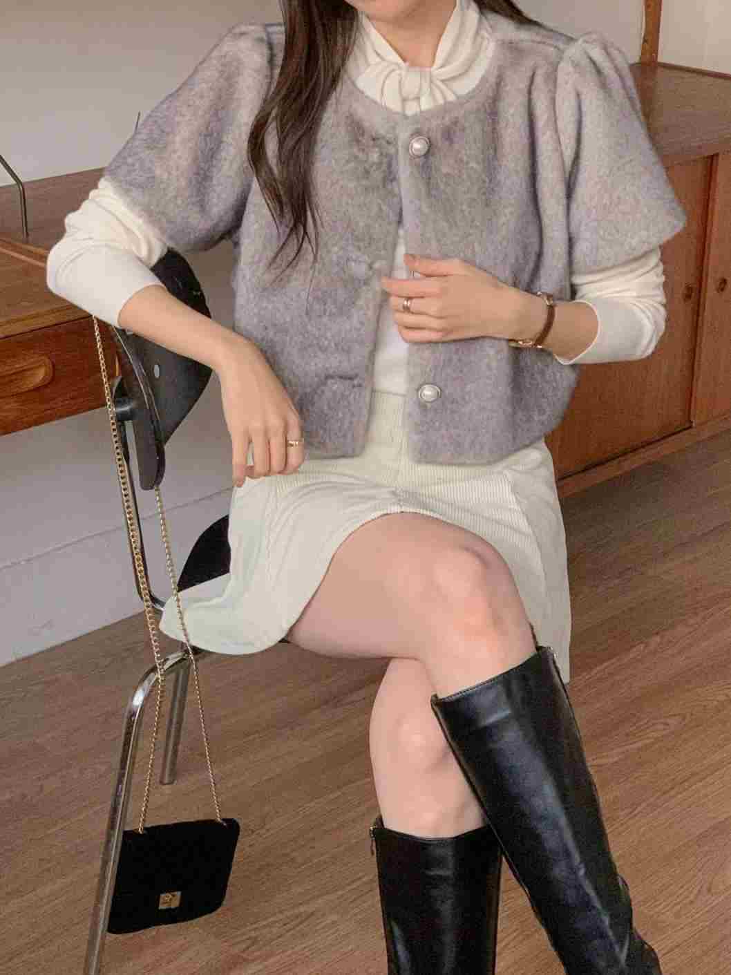 CIRCLE-써클-T東大門㊣直郵女裝新款熱賣針織衫不含內搭貂皮褶皺CIRCLE針織衫