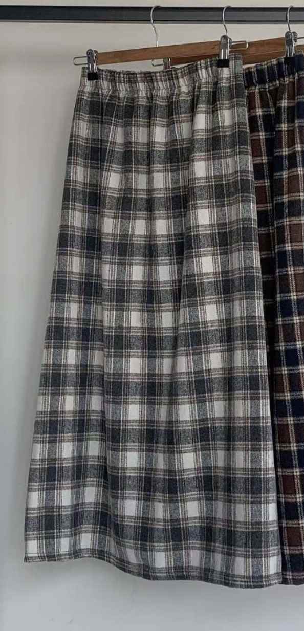 WOO SUNG東大門㊣直郵女裝新款熱賣職業推薦25秋冬長裙羊毛格子WOO SUNG長裙