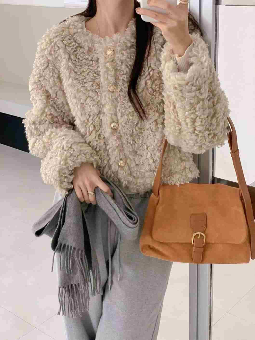 CIRCLE-써클-T東大門㊣代購女士新款25秋冬職業短款大衣皮草CIRCLE短款大衣