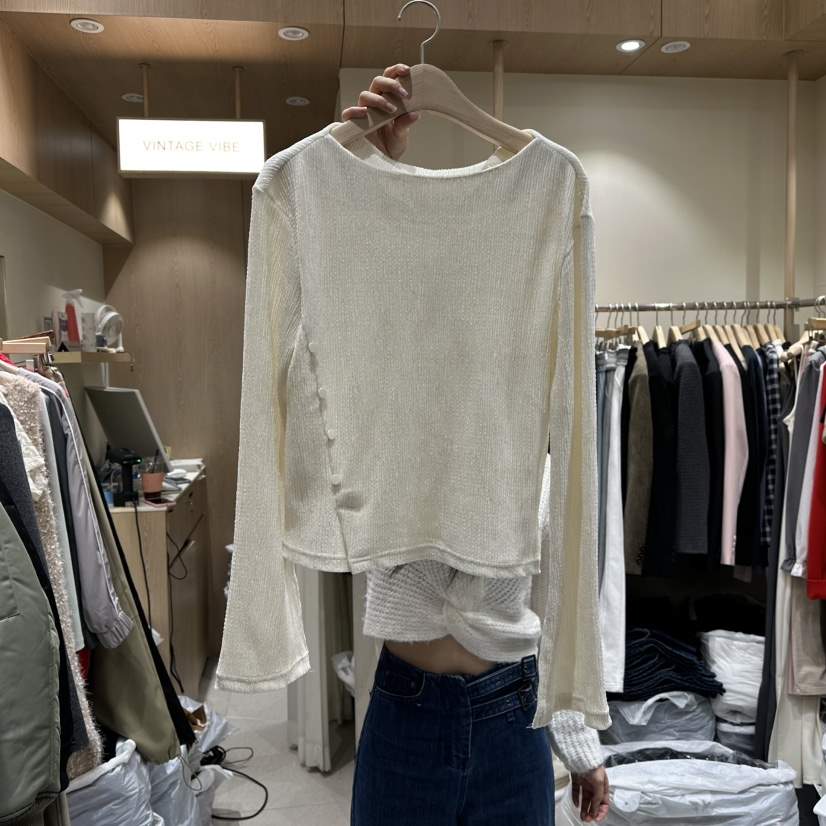 VINTAGE VIBE東大門㊣直郵女裝新品推薦長袖T恤天鵝絨褶皺VINTAGE VIBE長袖T恤