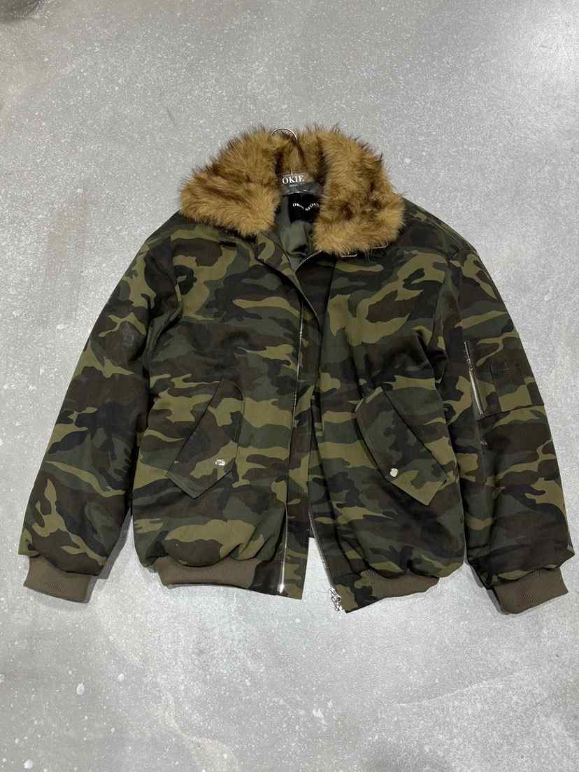 OKIE韓國代購㊣女裝新品人氣時尚25秋冬休閑推薦夾克毛皮迷彩OKIE夾克