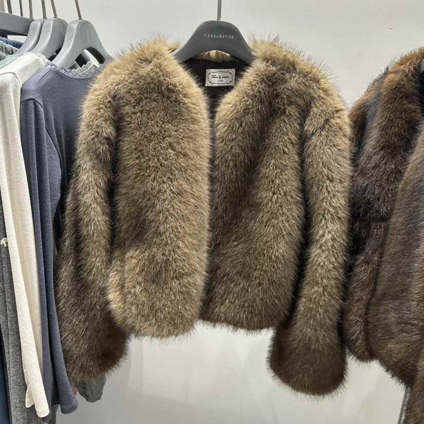 TARABY MOTION東大門㊣代購女裝新款職業時尚短款大衣貂皮TARABY MOTION短款大衣