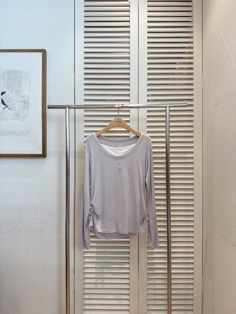 FAVE-L韓國代購㊣女裝新品25秋冬休閑推薦時尚長袖T恤假兩件FAVE-L長袖T恤