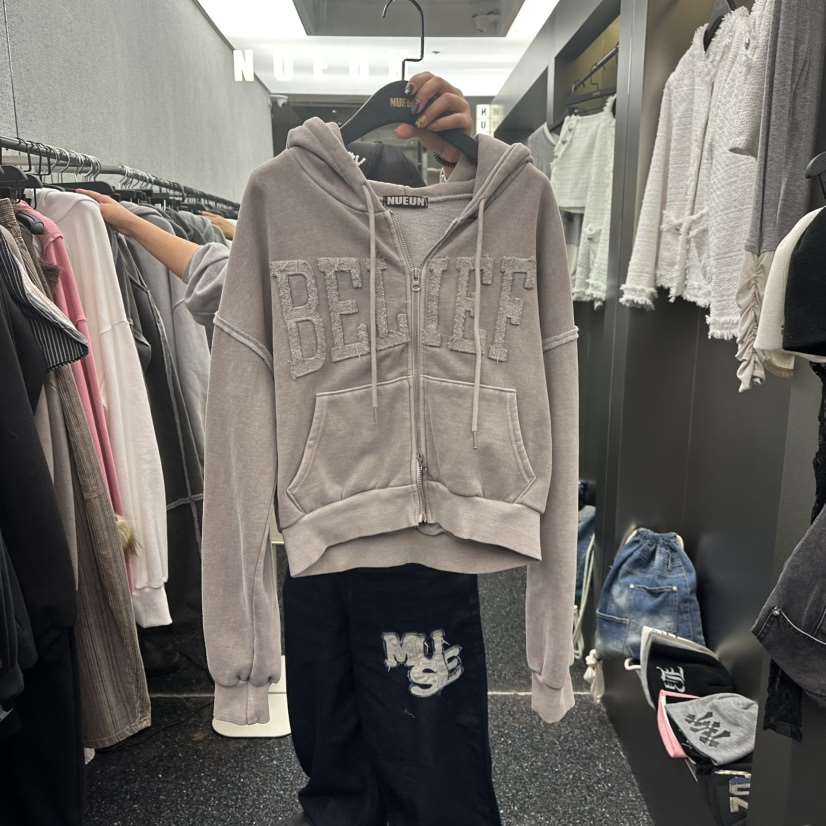 NUEUN東大門㊣代購女士新款職業推薦夾克連帽拉鏈衫加絨羊皮NUEUN/SEEOT夾克