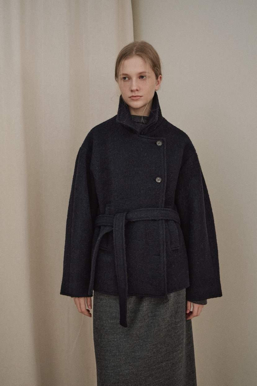 B_GARDER東大門㊣直郵女士新品人氣時尚25秋冬短款大衣含腰帶B.GARDER短款大衣