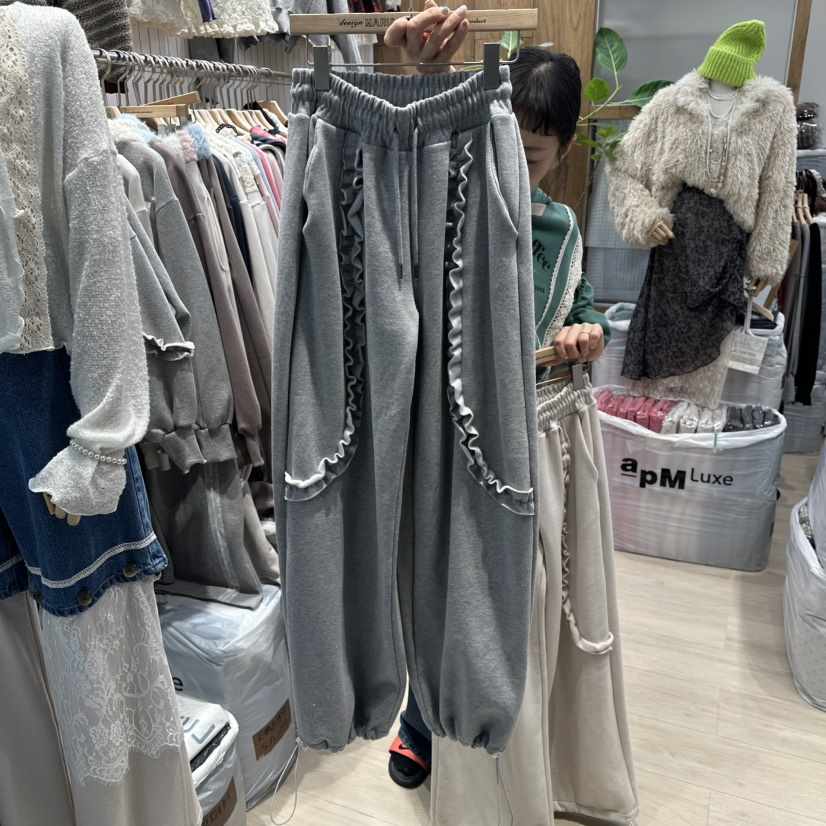 MARI CO韓國直郵㊣女士新品人氣休閑25秋冬休閑褲荷葉邊加絨MARI CO休閑褲