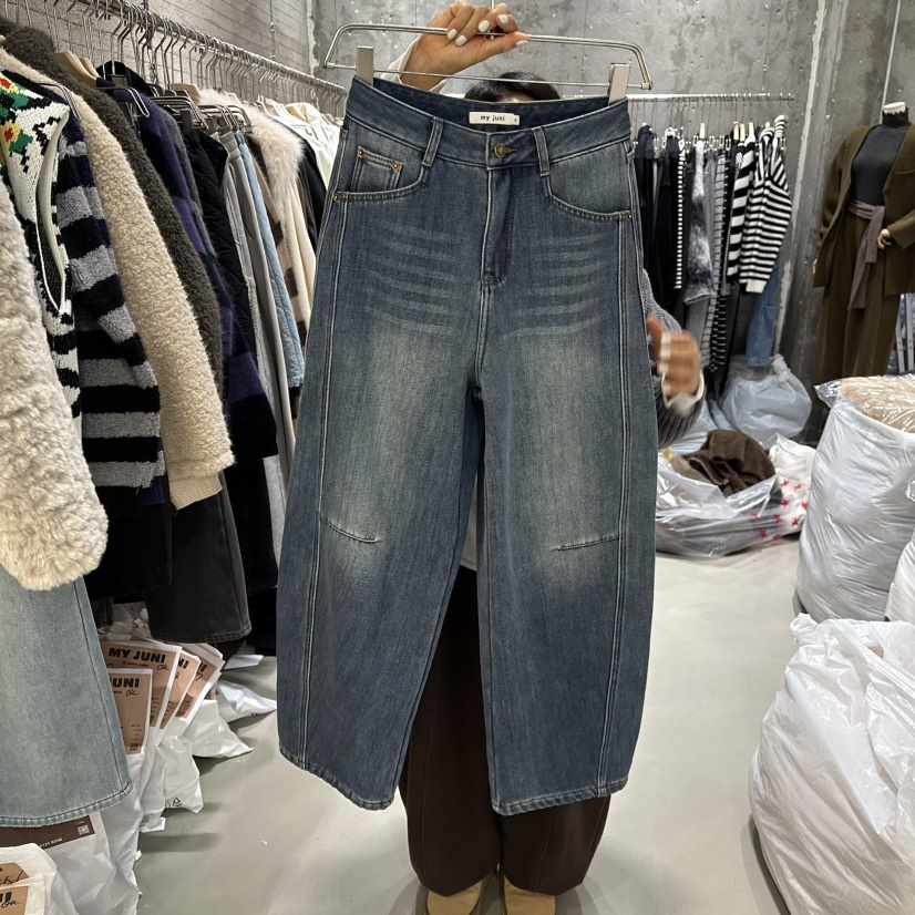 JUNI韓國代購㊣女士新款職業熱賣休閑25秋冬時尚牛仔褲加絨my juni牛仔褲