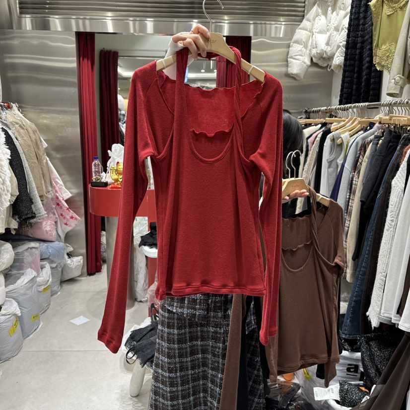 SOLAR韓國代購㊣女裝新品人氣真品休閑25秋冬長袖T恤假兩件SOLAR長袖T恤