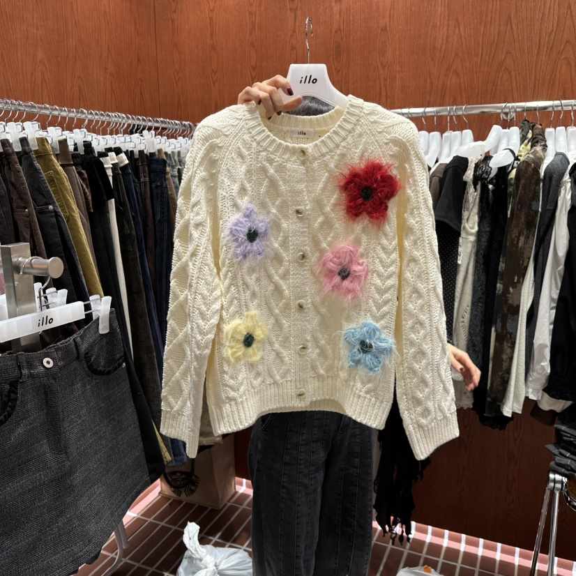 ILLO韓國代購㊣女士新品人氣休閑推薦25秋冬真品針織衫花朵ILLO針織衫