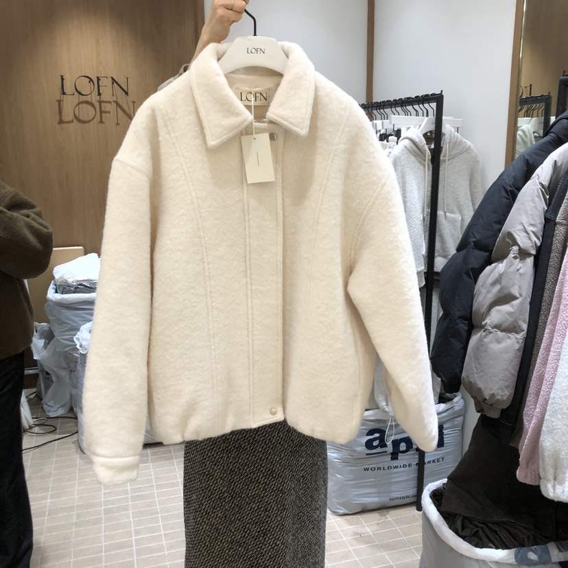 LOFN東大門㊣代購女裝新款推薦人氣職業真品25秋冬短款大衣羊駝LOFN短款大衣