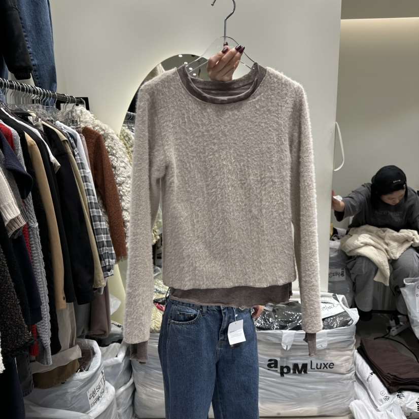 AT THE END東大門㊣代購女裝新品職業推薦休閑針織衫假兩件AT THE END針織衫