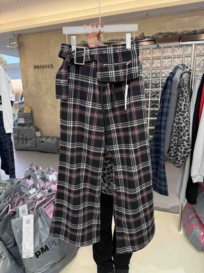 SEOLO韓國代購㊣女士新款人氣推薦時尚休閑褲含腰帶套裝格紋Seolo seoul休閑褲