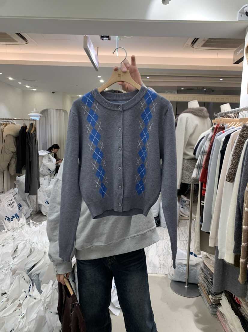 BY BOMI韓國直郵㊣女裝新款時尚推薦職業25秋冬針織衫格紋開衫BY BOMI針織衫