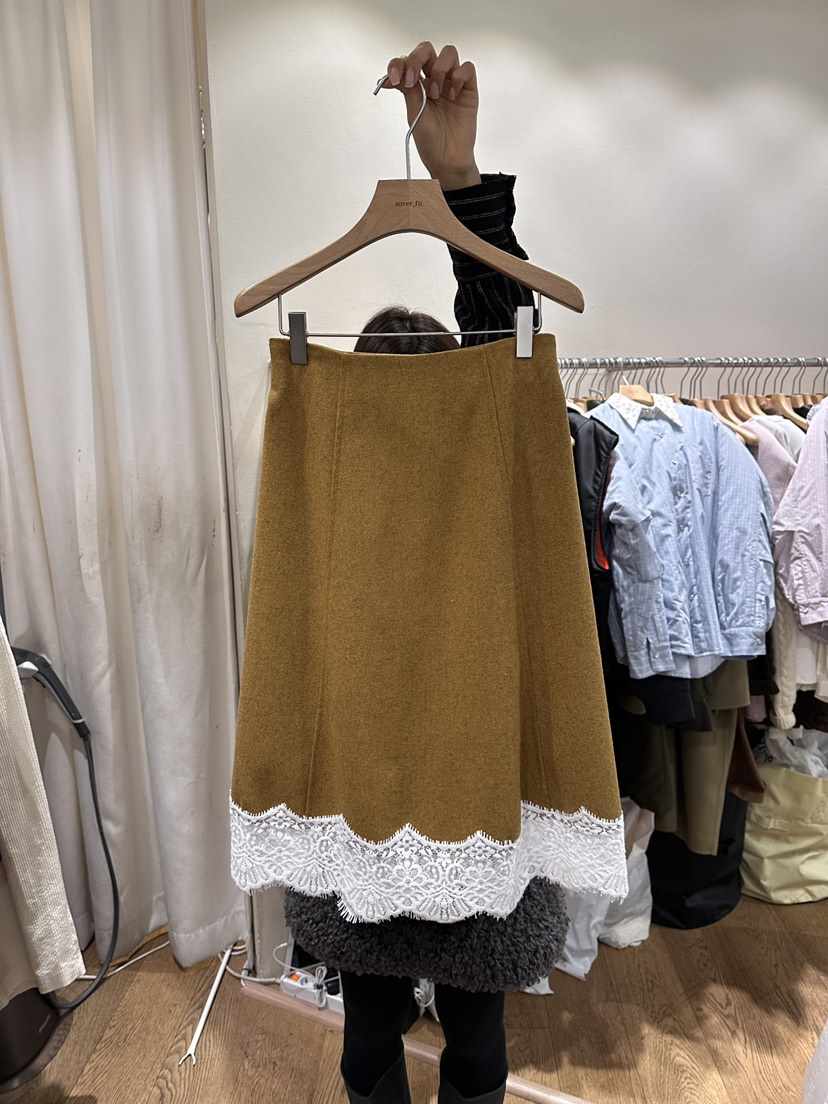 AUVERFIT韓國代購㊣女裝新款人氣真品25秋冬熱賣長裙羊毛蕾絲AUVERFIT長裙