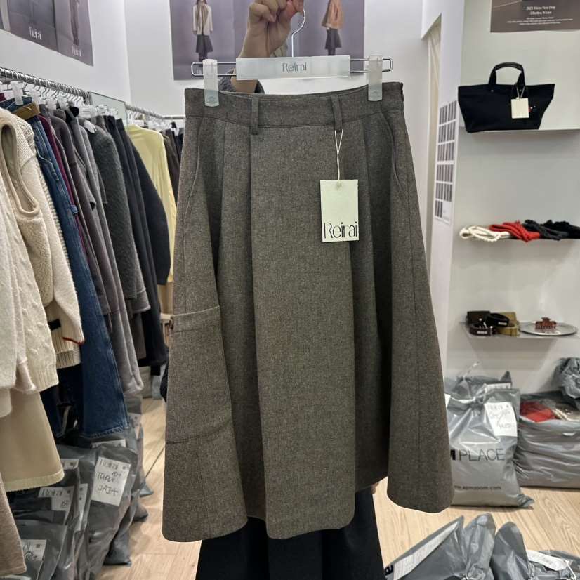 REIRAI東大門㊣實拍女裝新款25秋冬熱賣半身裙中短裙羊毛褶裥Reirai半身裙/中短裙