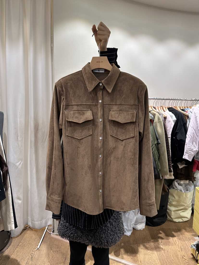 AUVERFIT韓國直郵㊣女裝新品25秋冬真品職業襯衫蕾絲衫麂皮AUVERFIT襯衫/蕾絲衫