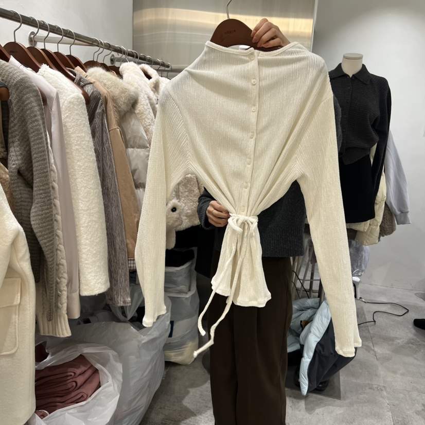 CHAE韓國代購㊣女士新品25秋冬人氣休閑襯衫蕾絲衫高領褶裥CHAE襯衫/蕾絲衫