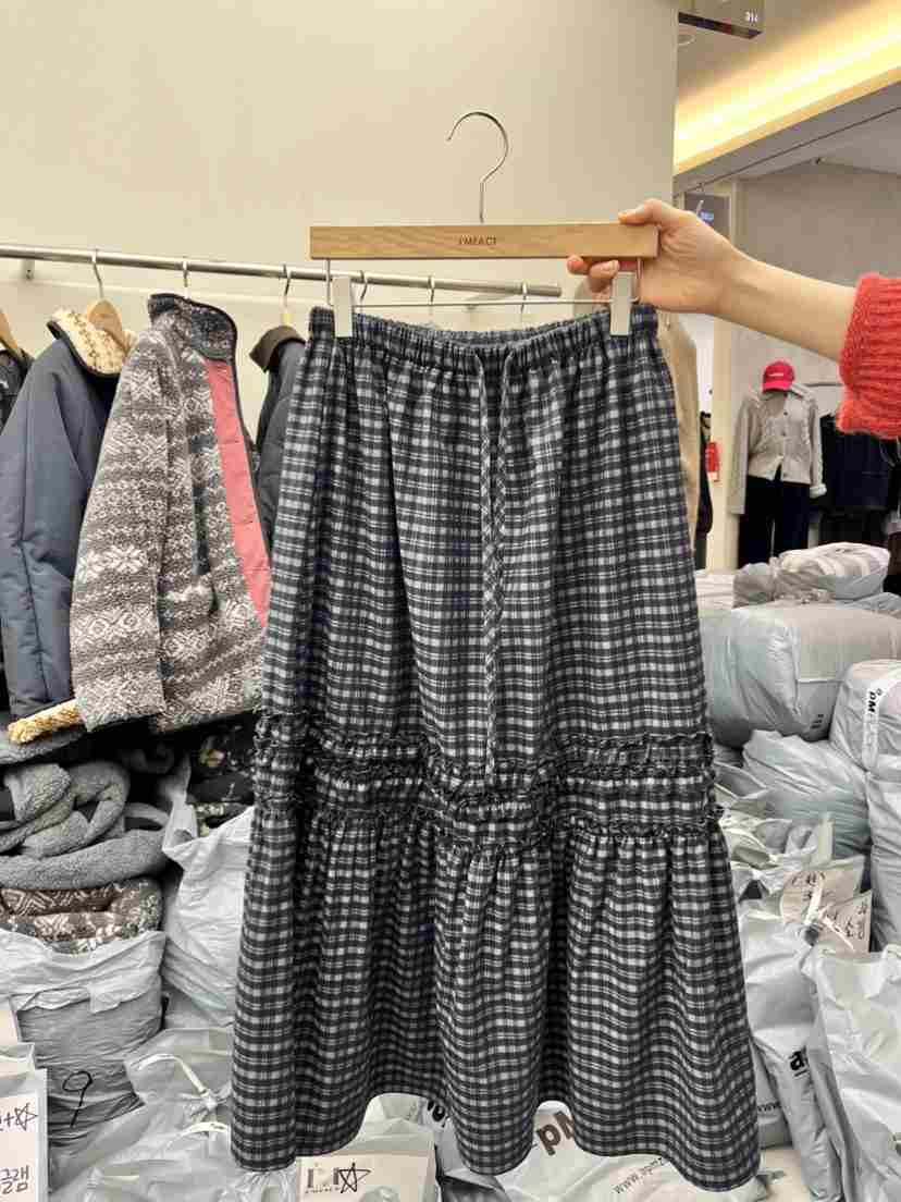 I MFACT東大門㊣直郵女士新款時尚休閑職業半身裙中短裙格子I MFACT半身裙/中短裙