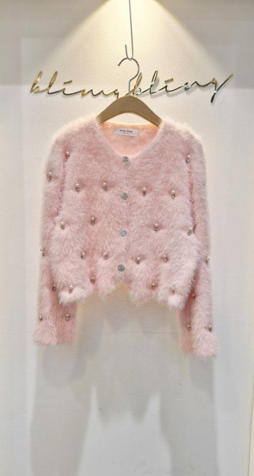 BLING BLING-S韓國代購㊣女裝新品25秋冬推薦針織衫毛皮開衫BLING BLING-S針織衫