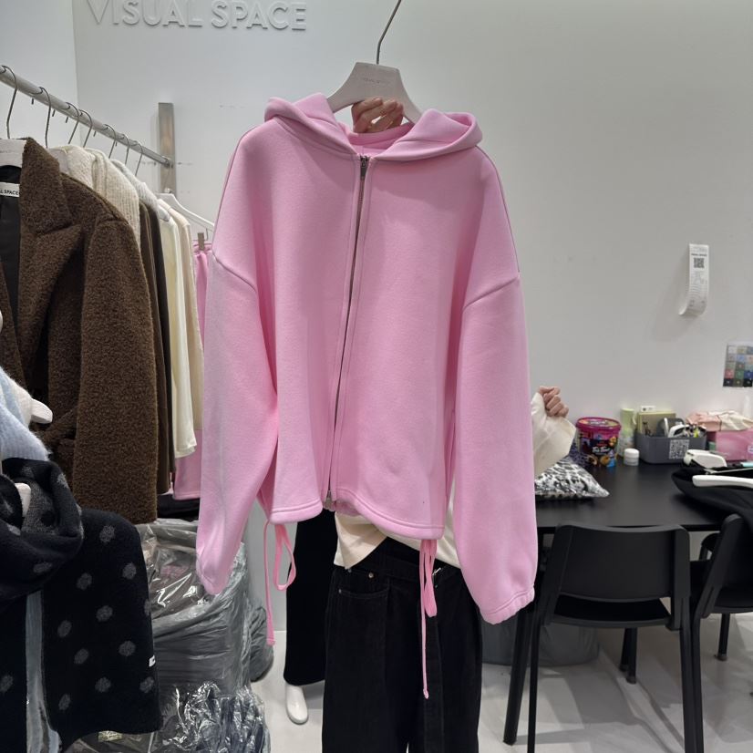 VISUAL SPACE韓國代購㊣女裝新款25秋冬衛衣加絨抓絨拉鏈連帽VISUAL SPACE衛衣