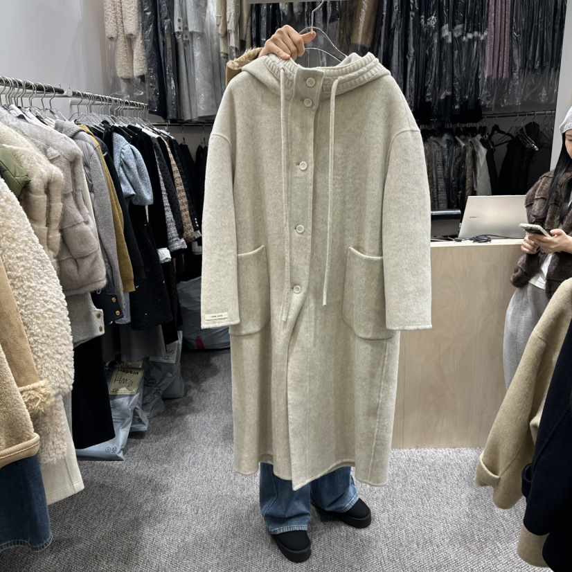 ANNA VERRY-P韓國直郵㊣女士新品休閑人氣中長款大衣兜帽ANNA VERRY-P中長款大衣