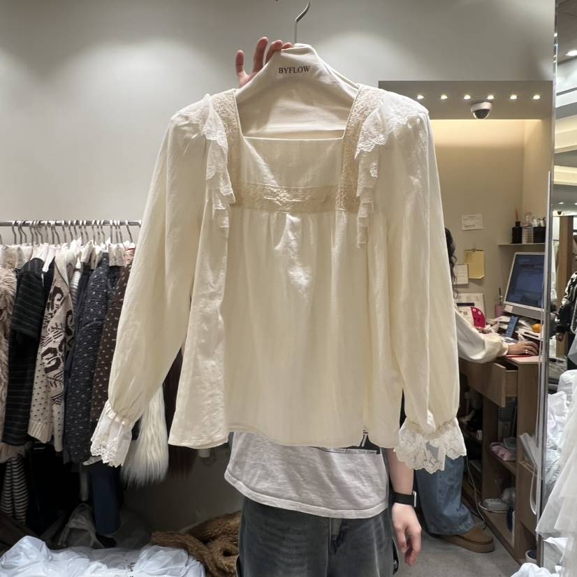 BY FLOW東大門㊣代購女裝新款推薦25秋冬休閑真品襯衫蕾絲衫BY FLOW襯衫/蕾絲衫