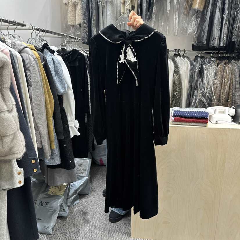 ANNA VERRY-P東大門㊣代購女裝新款熱賣連衣裙天鵝絨刺繡ANNA VERRY-P連衣裙