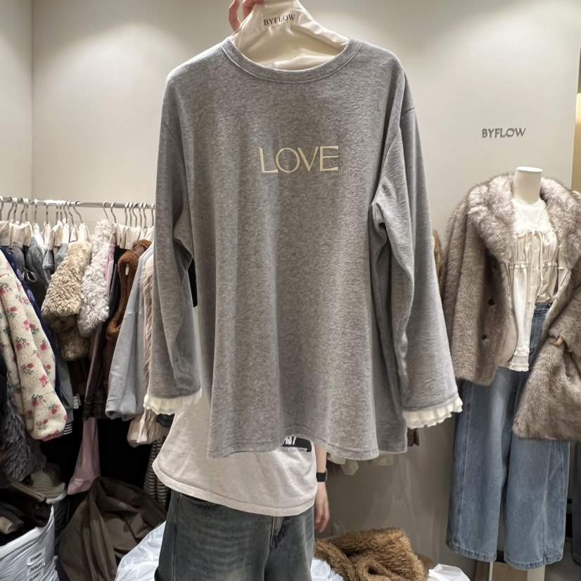 BY FLOW韓國直郵㊣女士新款職業推薦時尚真品25秋冬長袖T恤蕾絲BY FLOW長袖T恤