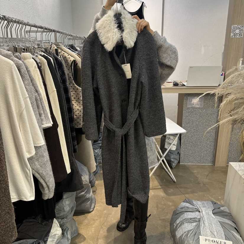 PLOVER東大門㊣代購女士新品時尚中長款大衣含腰帶高領長款PLO_VER中長款大衣