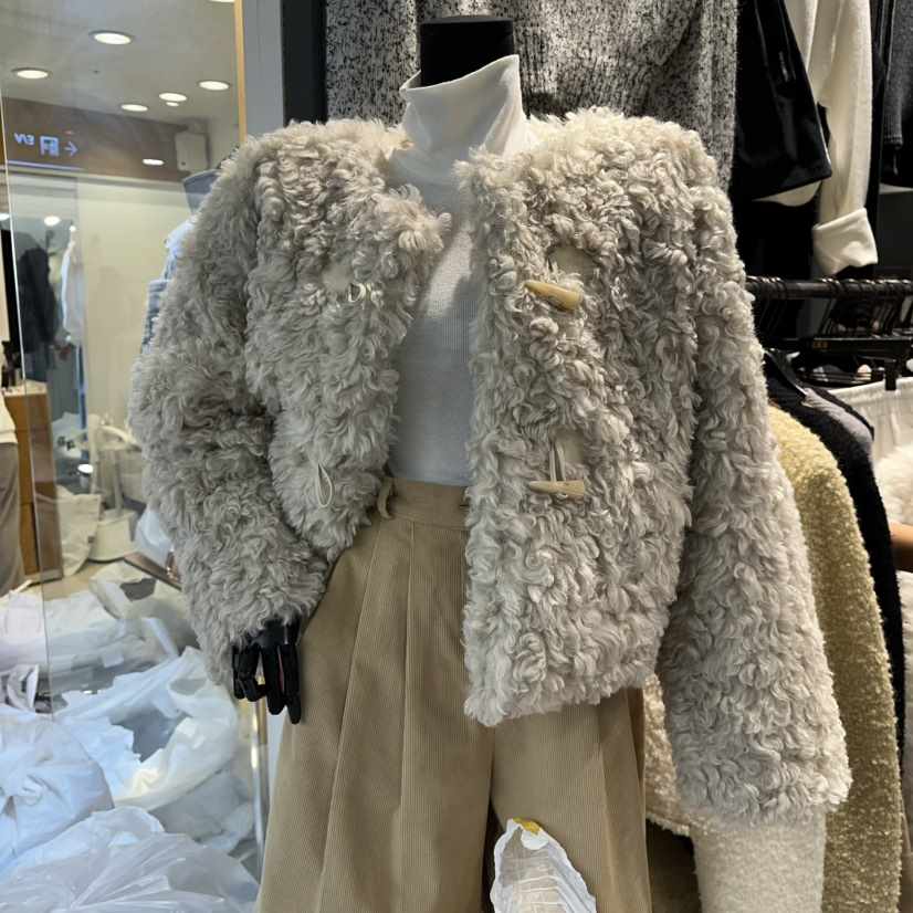 LONE STAR韓國直郵㊣女裝新品職業人氣25秋冬短款大衣皮草LONE STAR短款大衣